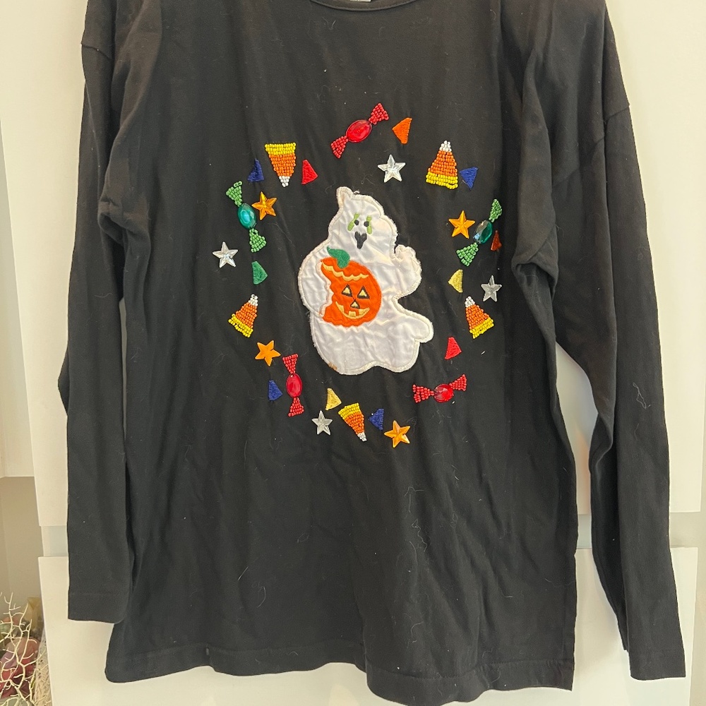 Victoria Jones Bead Black Halloween Ladies Long Sleeve Shirt Decoration